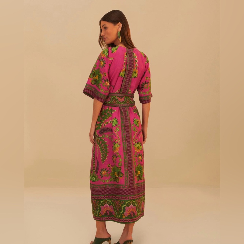 FARM Rio Pink Floral Maxi Dress with Green Accents - Picture 4 of 7